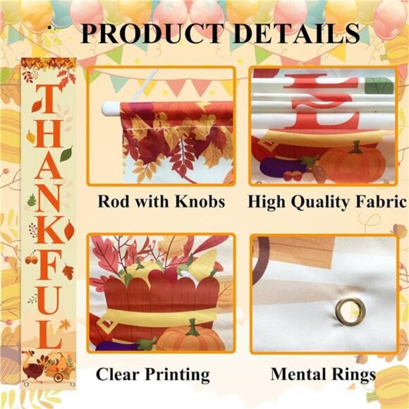 Pumpkin Maple Leaves Welcome Sign for Home Farmhouse Decor 70 x 12 Inch - Picture 3 of 14